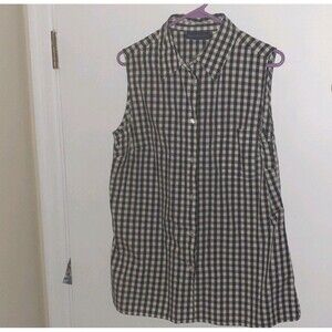 Karen Scott Top L Black White Check Cotton Sleeveless Button-down Summer Shirt